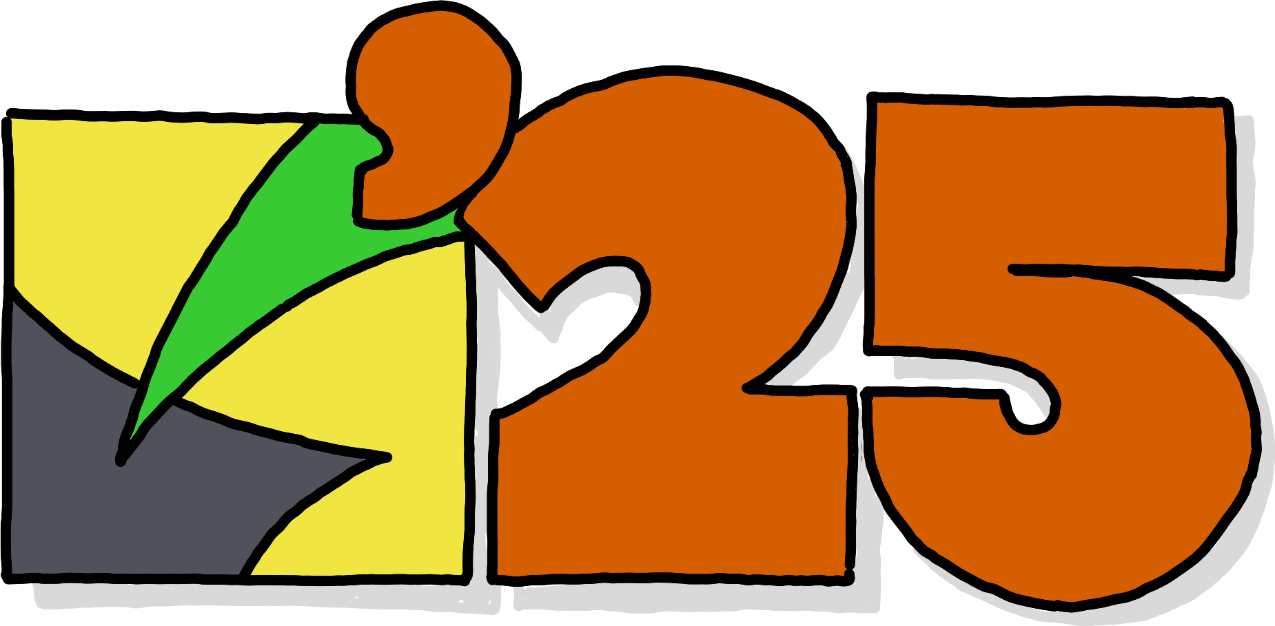 A Willow'25 emblem: A drawing of a simplified Willow emblem next to a large, red, '25.